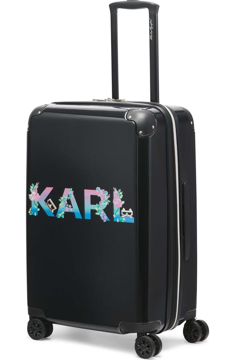 KARL LAGERFELD Karl Flowers Upright Suitcase, Alternate, color, Black