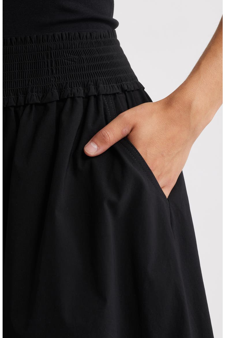 Smocked Waist Bubble Hem Midi Skirt, Alternate, color, BLACK