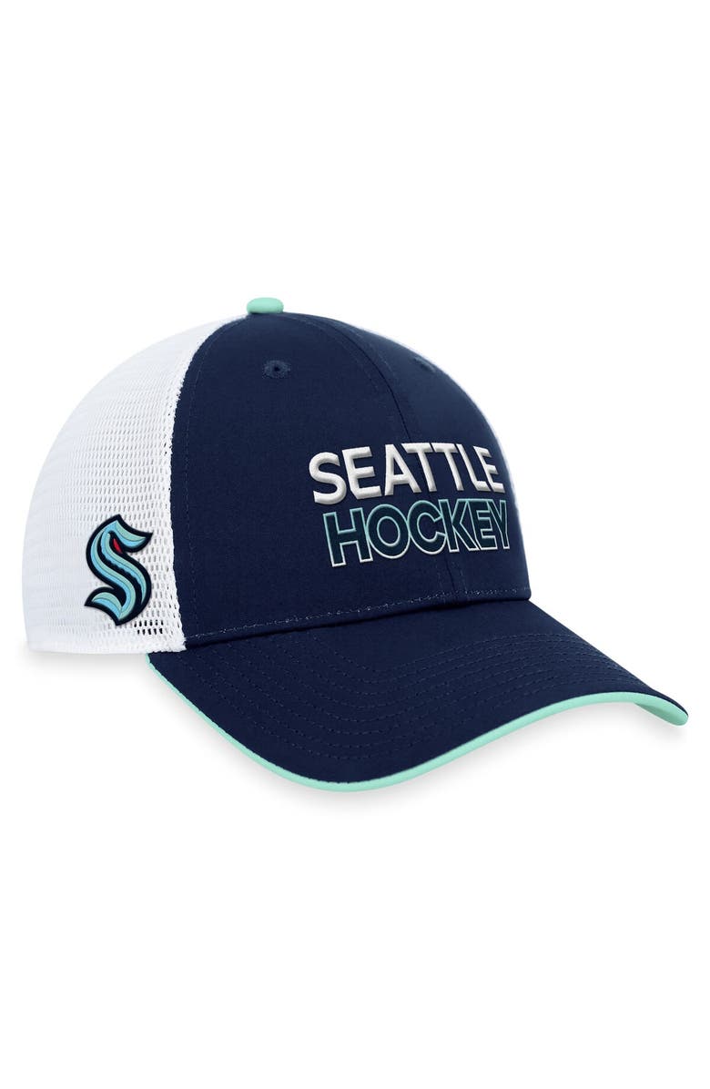 FANATICS Men's Fanatics Branded Deep Sea Blue Seattle Kraken Authentic Pro Rink Trucker Adjustable Hat, Main, color, Navy