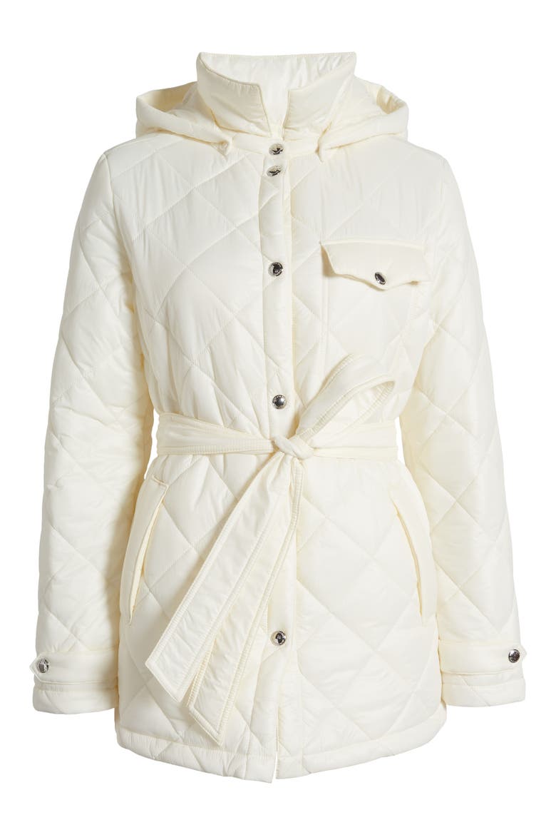 Diamond Quilt Hooded Belted Shacket, Alternate, color, CREAM