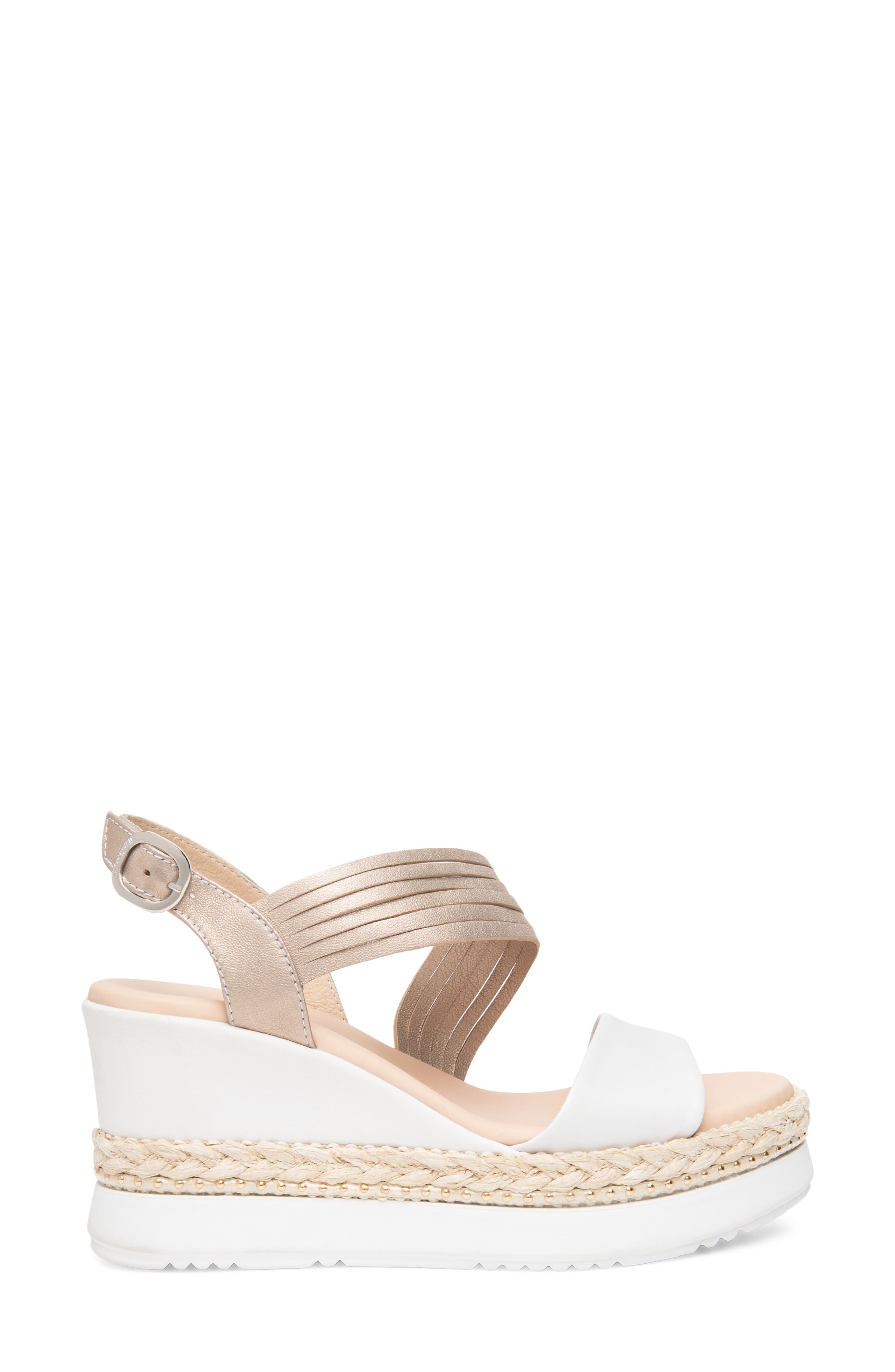 NeroGiardini Platform Wedge Sandal, Alternate, color, White/ Gold