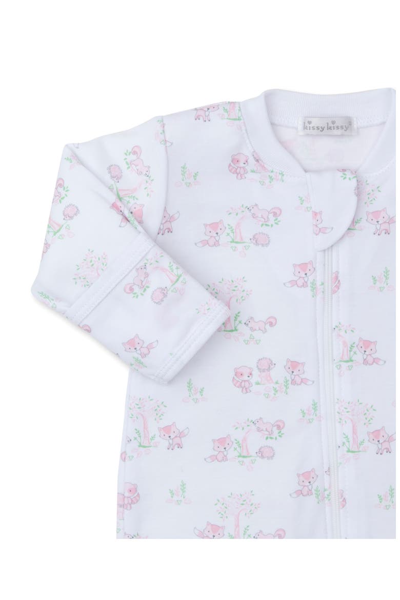 Forest Print Pima Cotton Zip Footie, Alternate, color, PINK