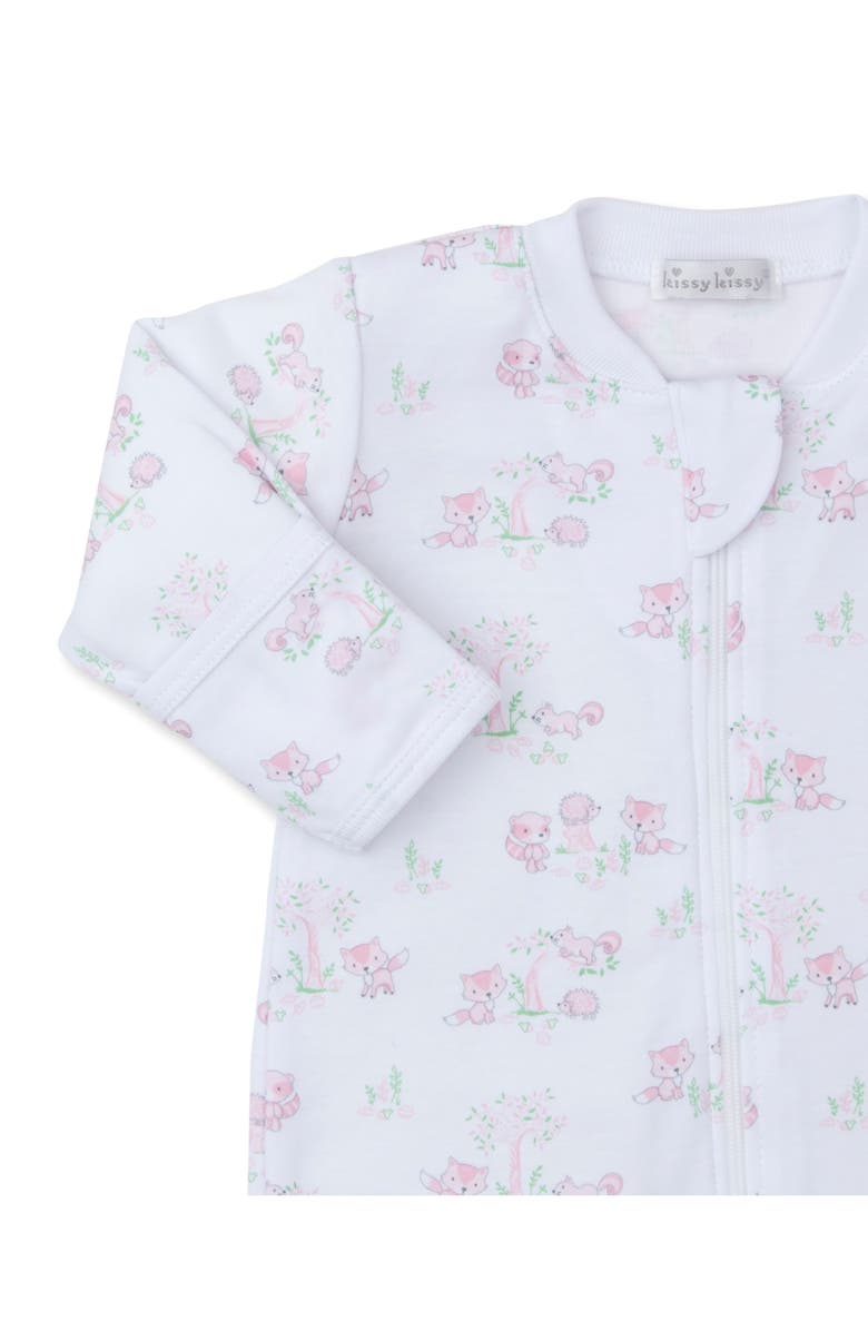 Kissy Kissy Forest Print Pima Cotton Zip Footie, Alternate, color, 