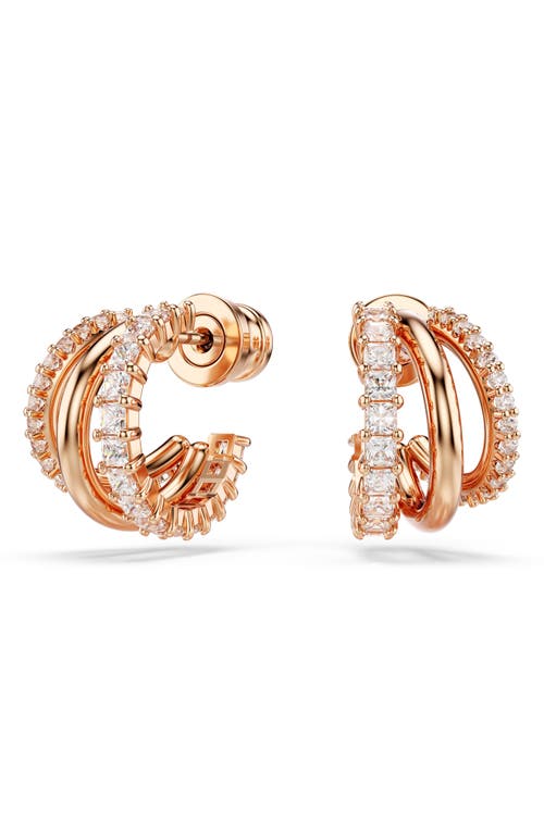 Swarovski Hyperbola Pierced Earrings Rose Gold Shiny Clear In White