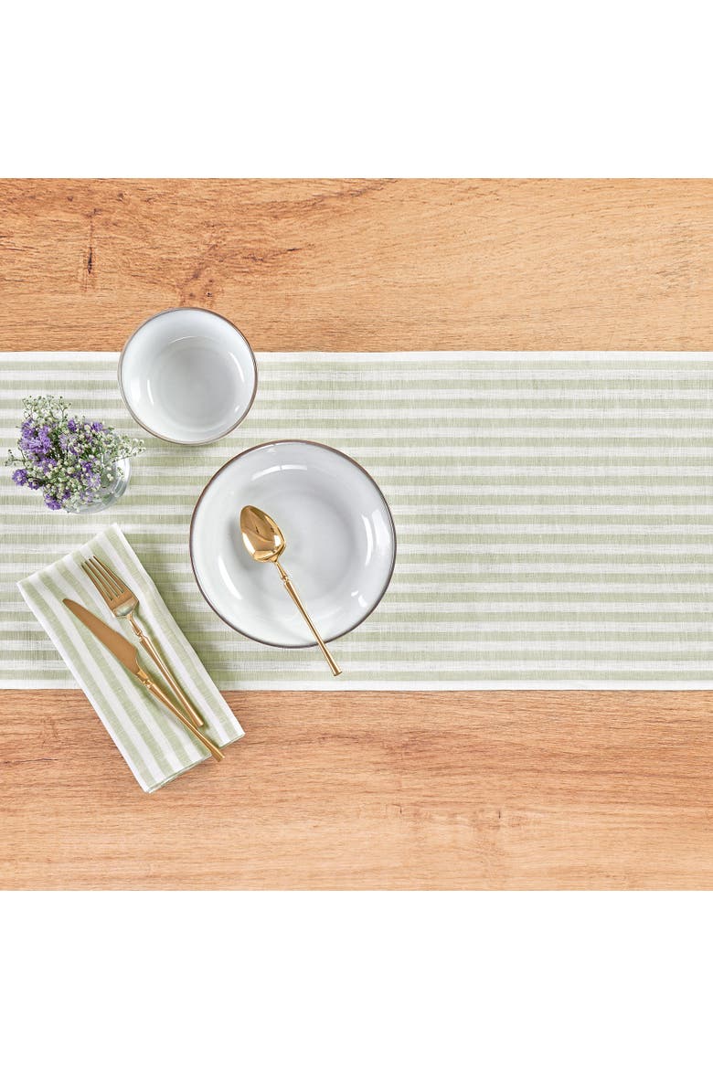 Linen Dinner Napkins - Amalfi Stripe, 20" x 20" Inch, Alternate, color, Sage and White