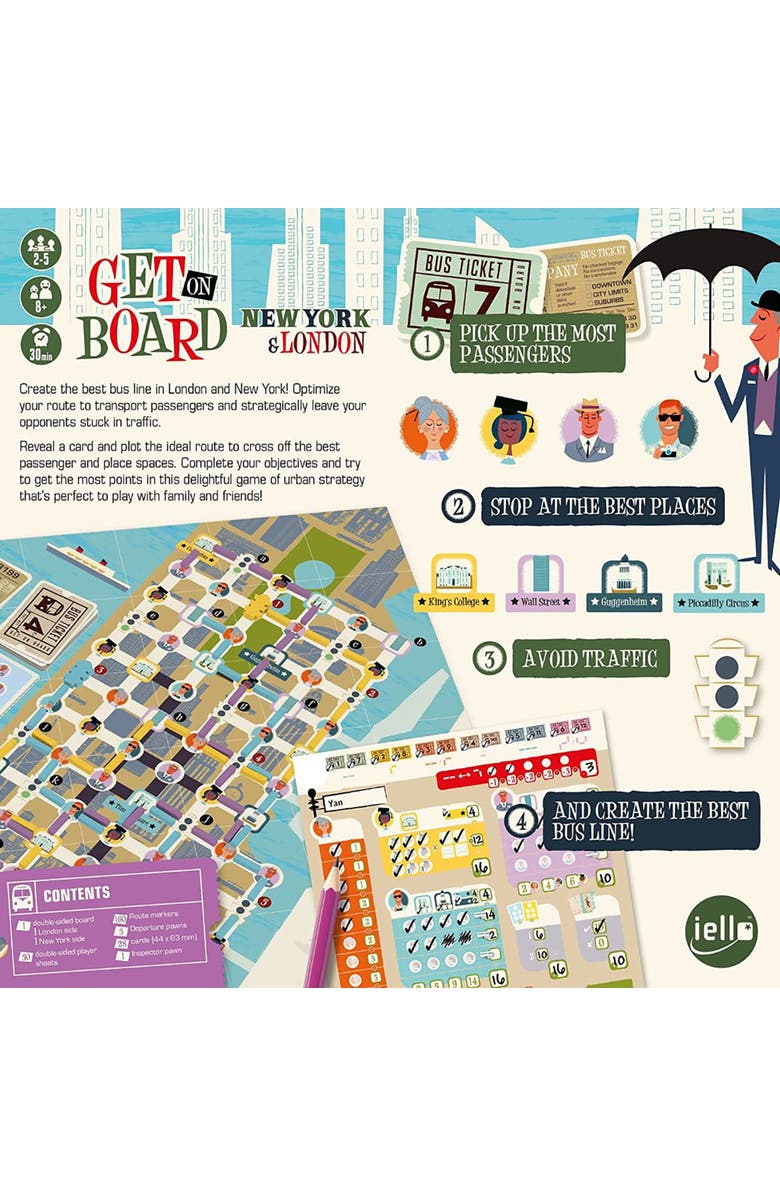 IELLO Get On Board New York & London Iello City Bus Line Strategy Board Game 8+, Alternate, color, Multicolored