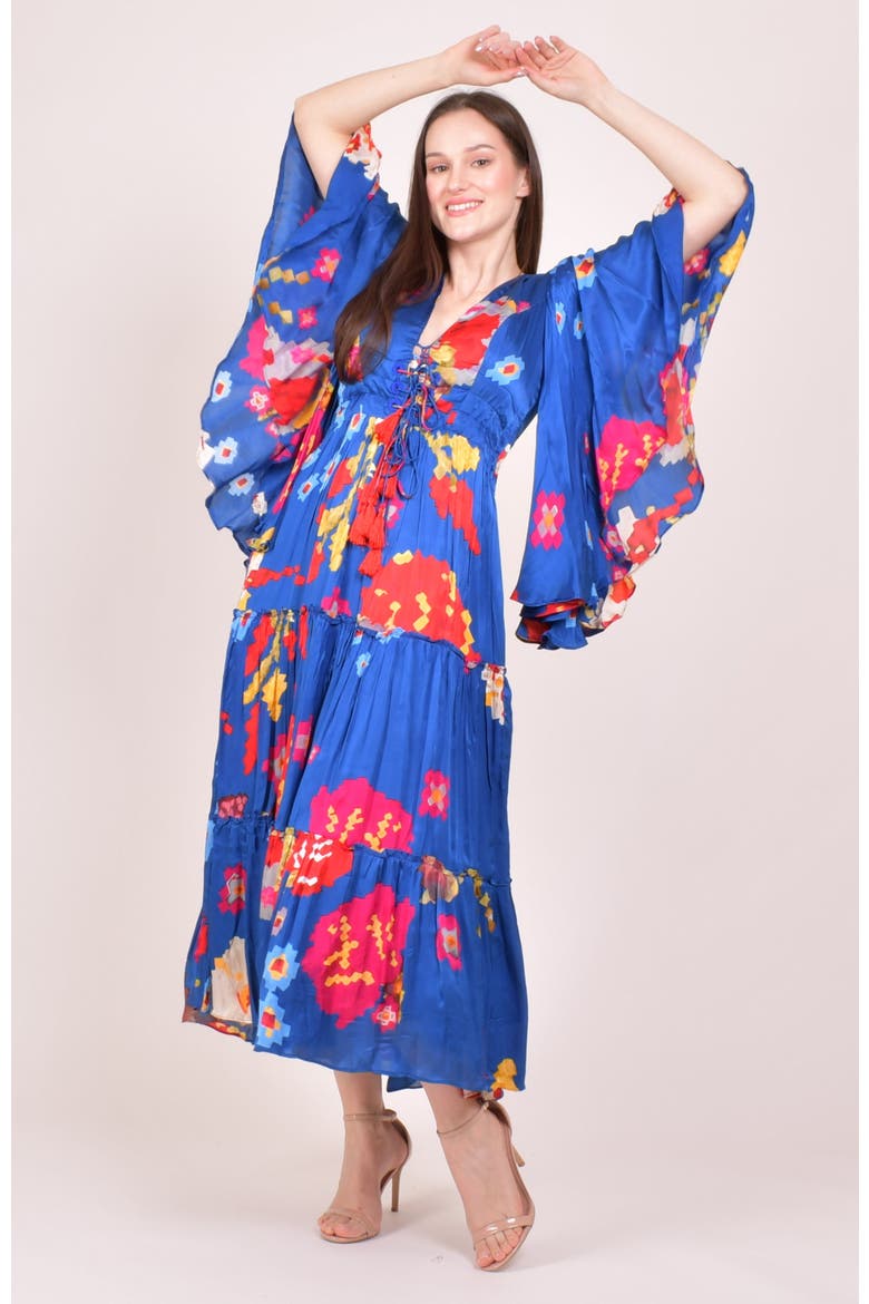 Angel Sleeves Ruffle Maxi Sundress, Main, color, Blue