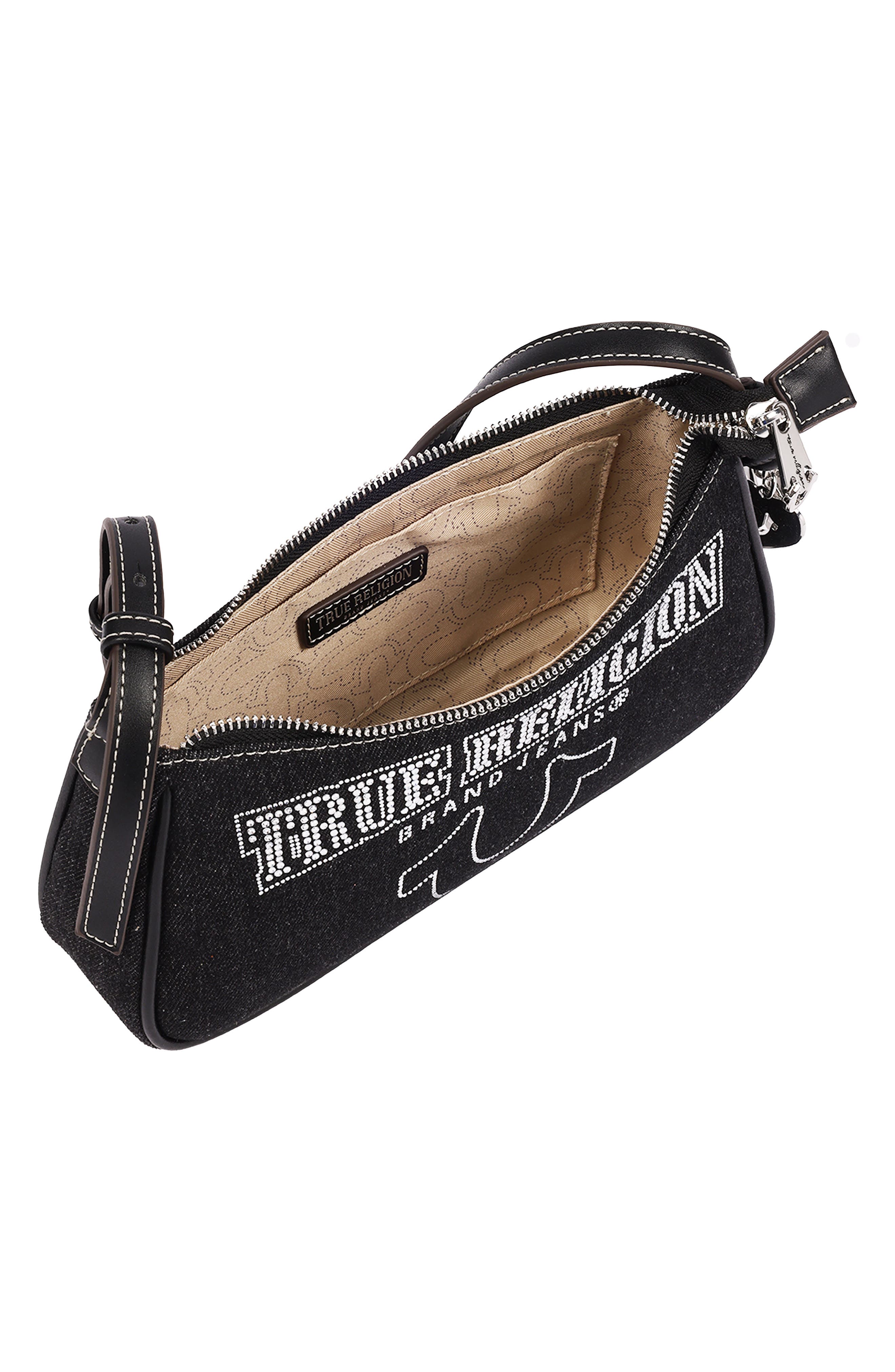 Bling Logo Denim Shoulder Bag, Alternate, color, BLACK