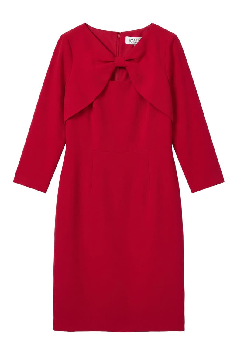 Twist Front Long Sleeve Sheath Dress, Alternate, color, FIRE RED