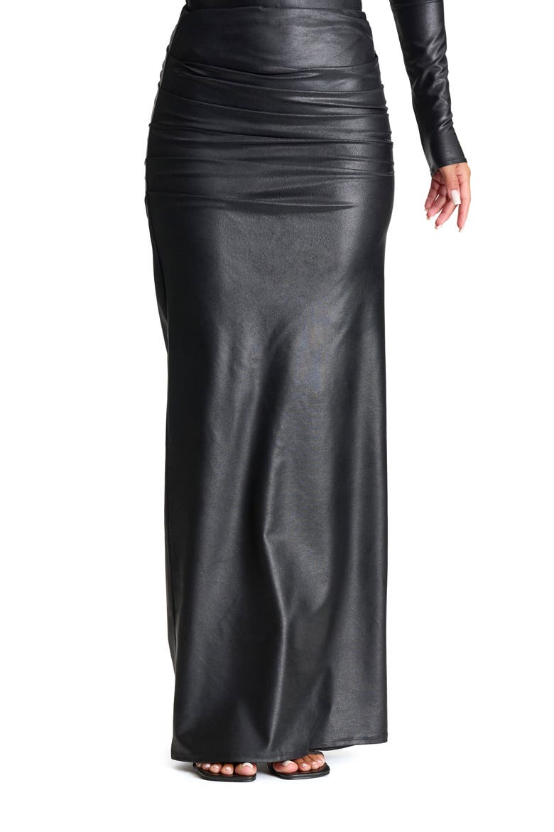 Draped Faux Leather Maxi Skirt, Main, color, BLACK