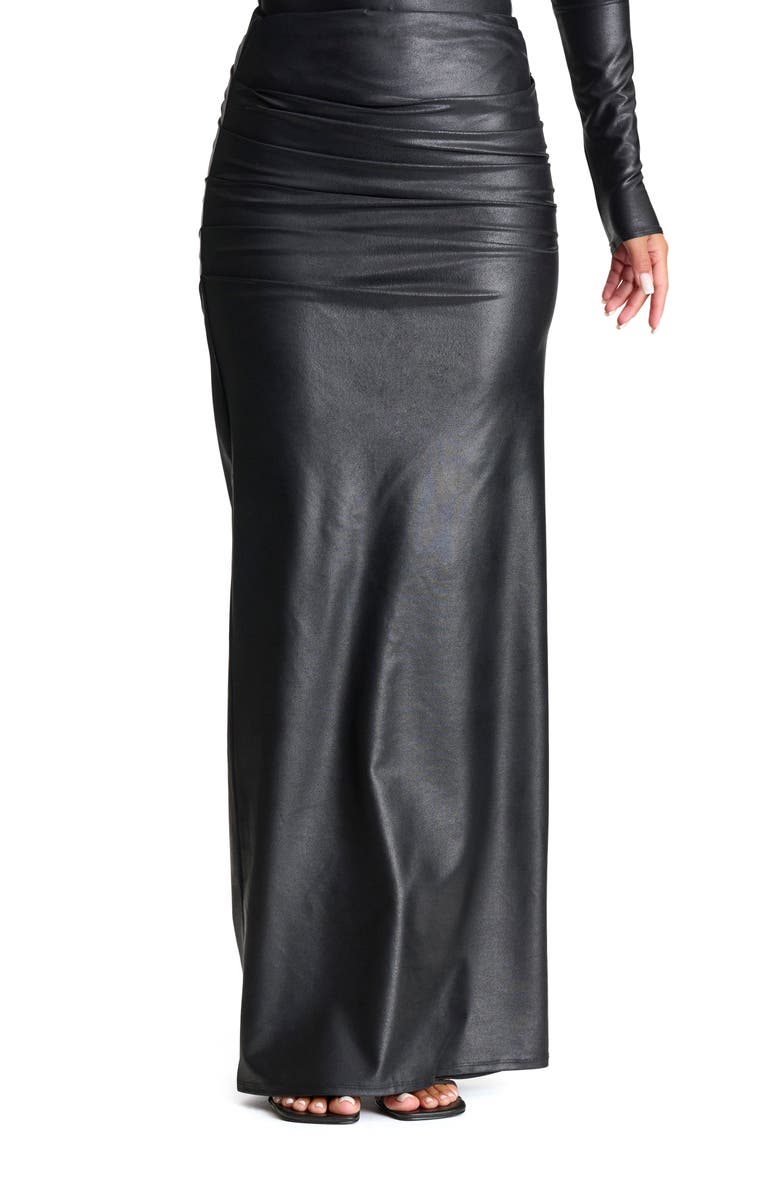 Naked Wardrobe Draped Faux Leather Maxi Skirt, Main, color,