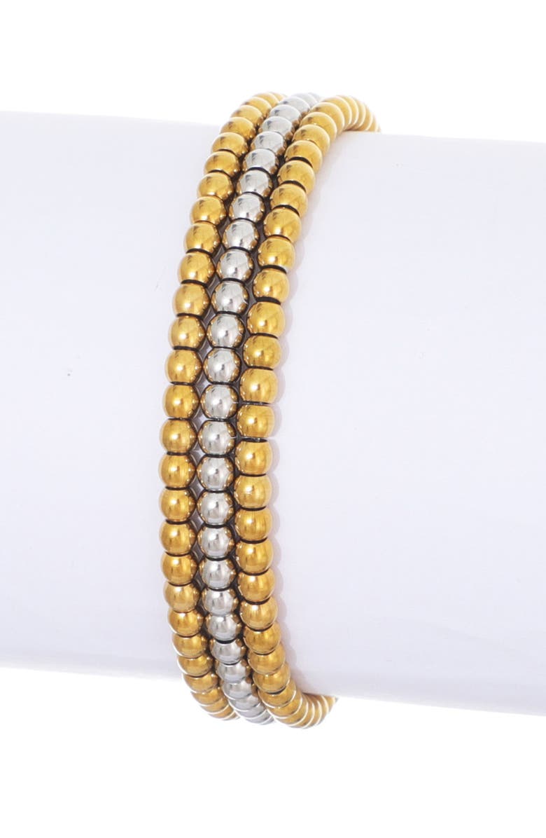 Adornia Set of 3 Two-Tone Heart Carabiner Beaded Stretch Bracelets, Alternate, color, Gold/ Silver