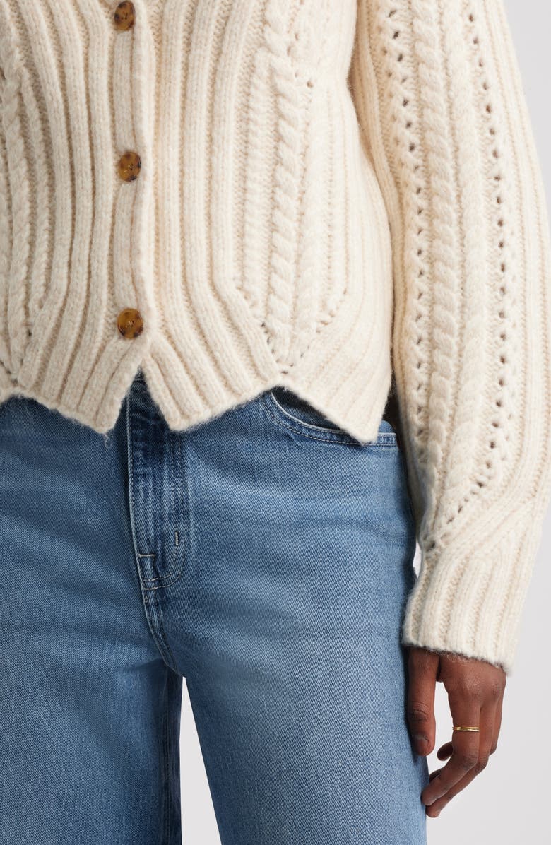 Treasure & Bond Chevron Hem Cable Cardigan, Alternate, color, Beige Oatmeal Light Heather