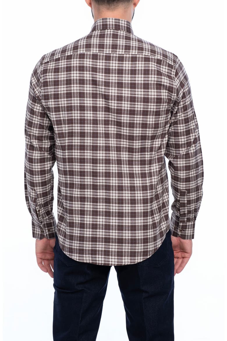 Plaid Cotton Slim Fit Button Down Shirt, Alternate, color, DARK BROWN