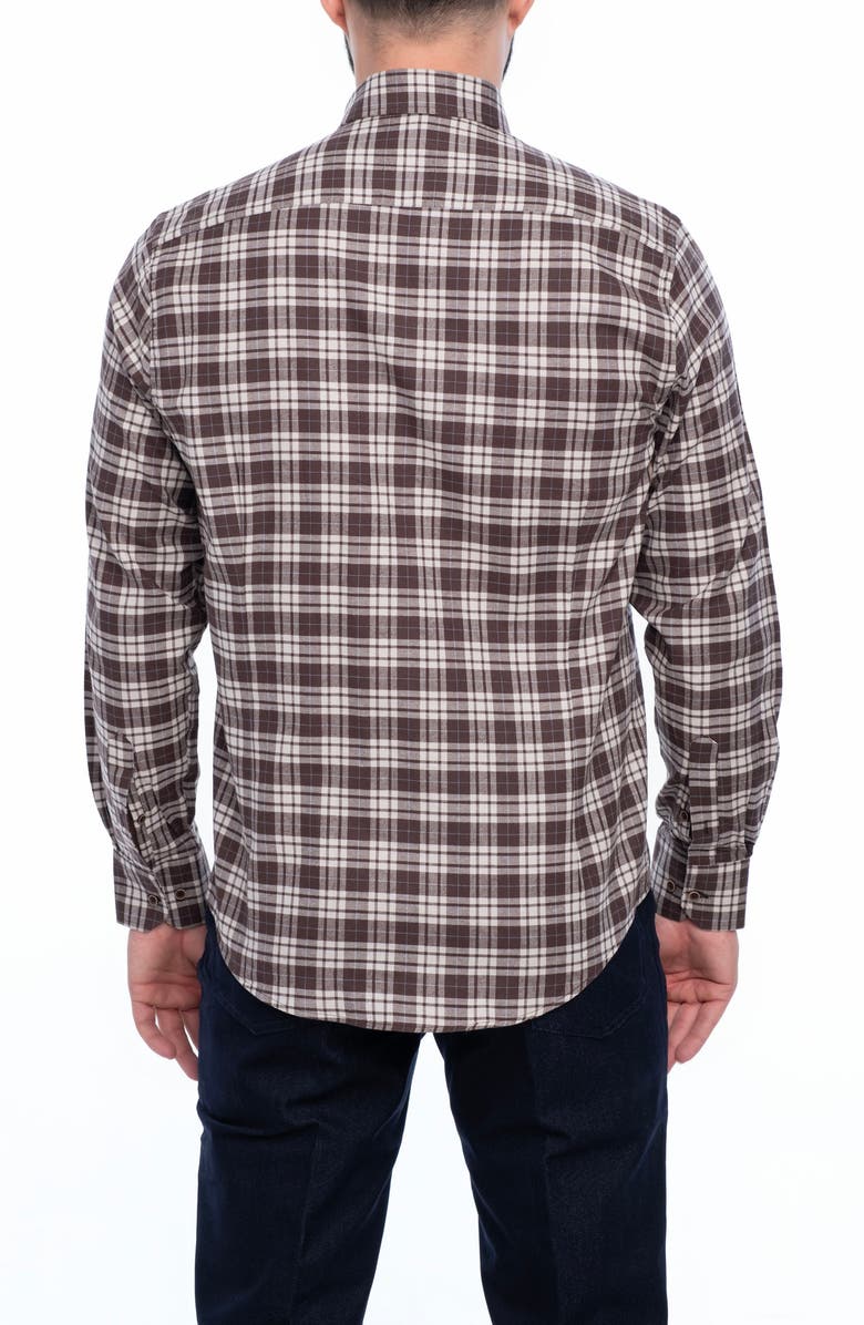 VELLAPAIS Plaid Cotton Slim Fit Button Down Shirt, Alternate, color, Dark Brown