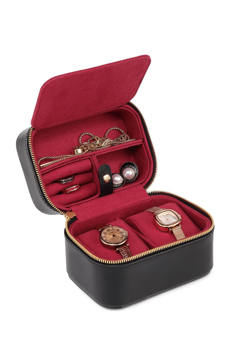 Jewelry And Watch Genuine Leather Travel Box, Alternate, color, Black