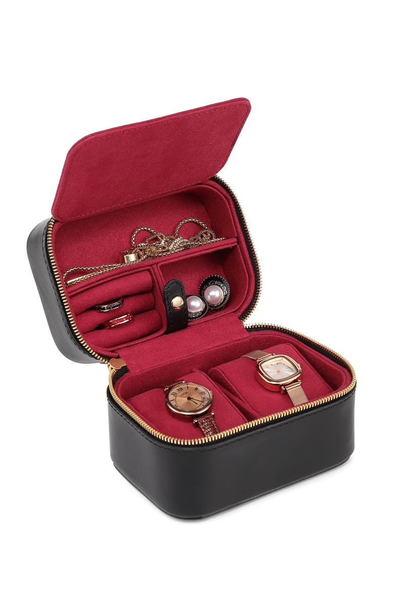 OLD TREND Jewelry And Watch Genuine Leather Travel Box, Alternate, color, Black