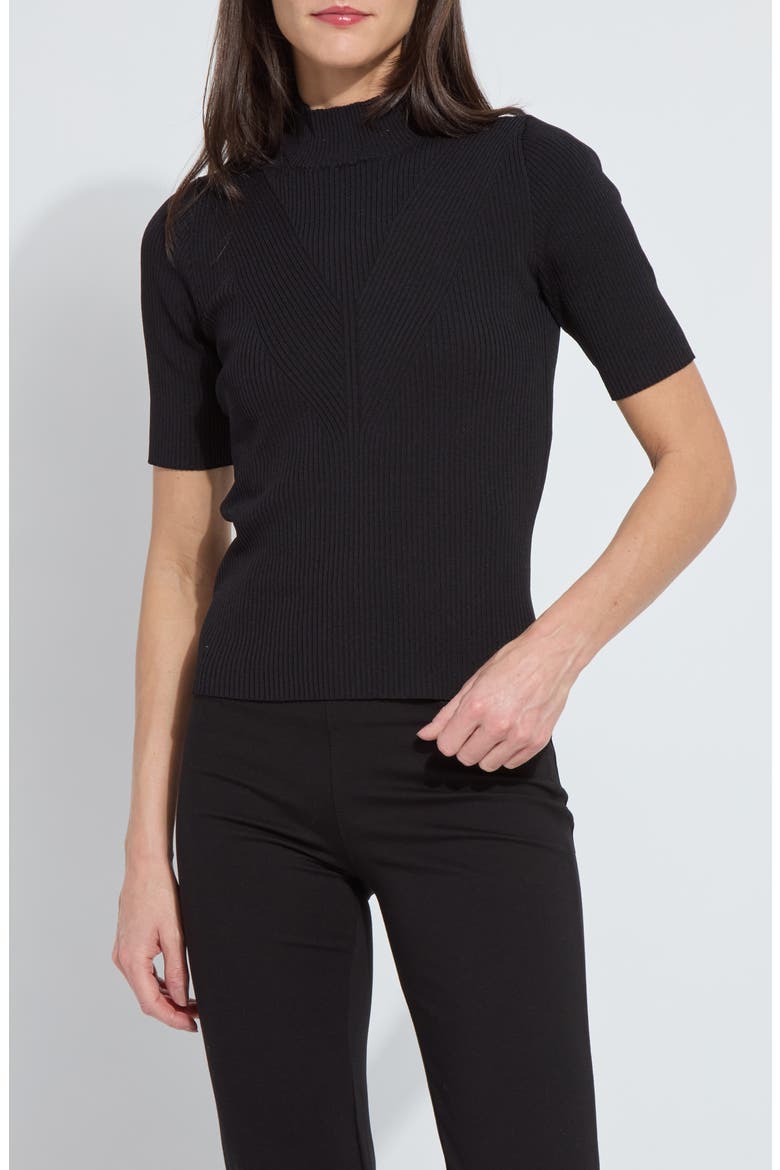 Bernadette Mock Neck Short Sleeve Sweater, Main, color, BLACK