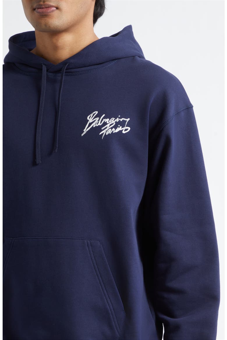 Paris Brush Logo Fleece Hoodie, Alternate, color, SIV NAVY/ WHITE