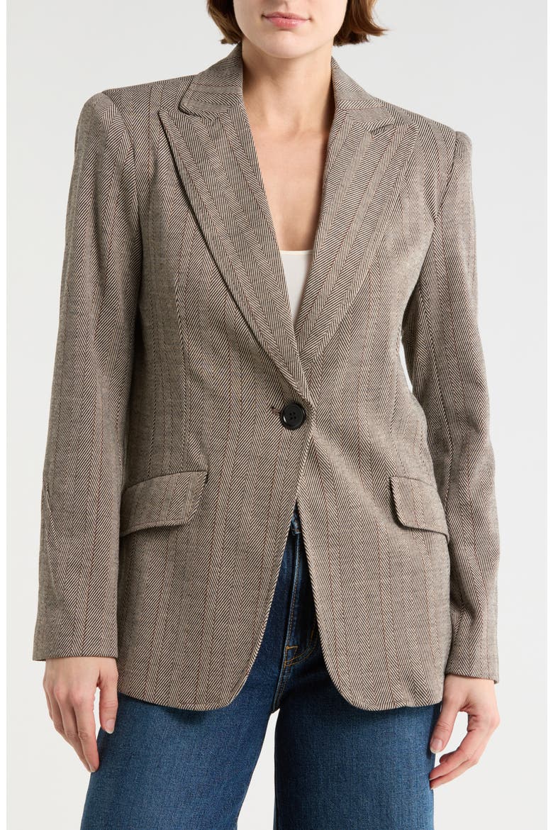 Houndstooth Knit Blazer, Main, color, BLACK/ CAMEL/ RUST HERRINGBONE