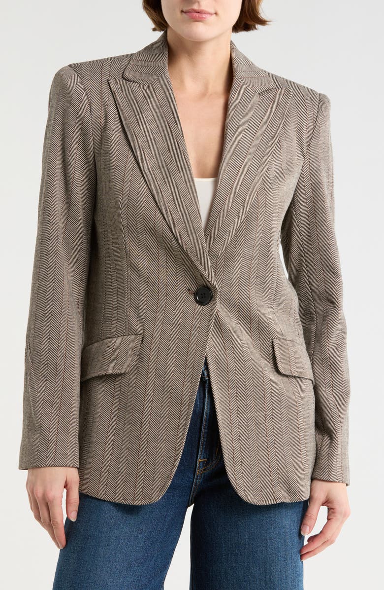 MAX STUDIO Houndstooth Knit Blazer, Main, color, Black/ Camel/ Rust Herringbone