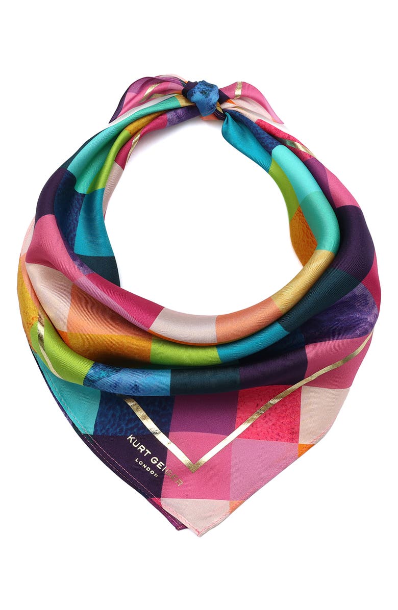 Kurt Geiger London Stained Glass Silk Bandana Scarf, Alternate, color, Classic Rainbow