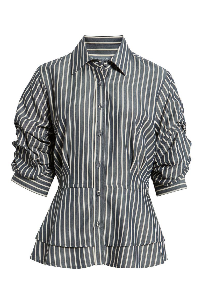 Stripe Double Peplum Top, Alternate, color, NAVY/ ECRU