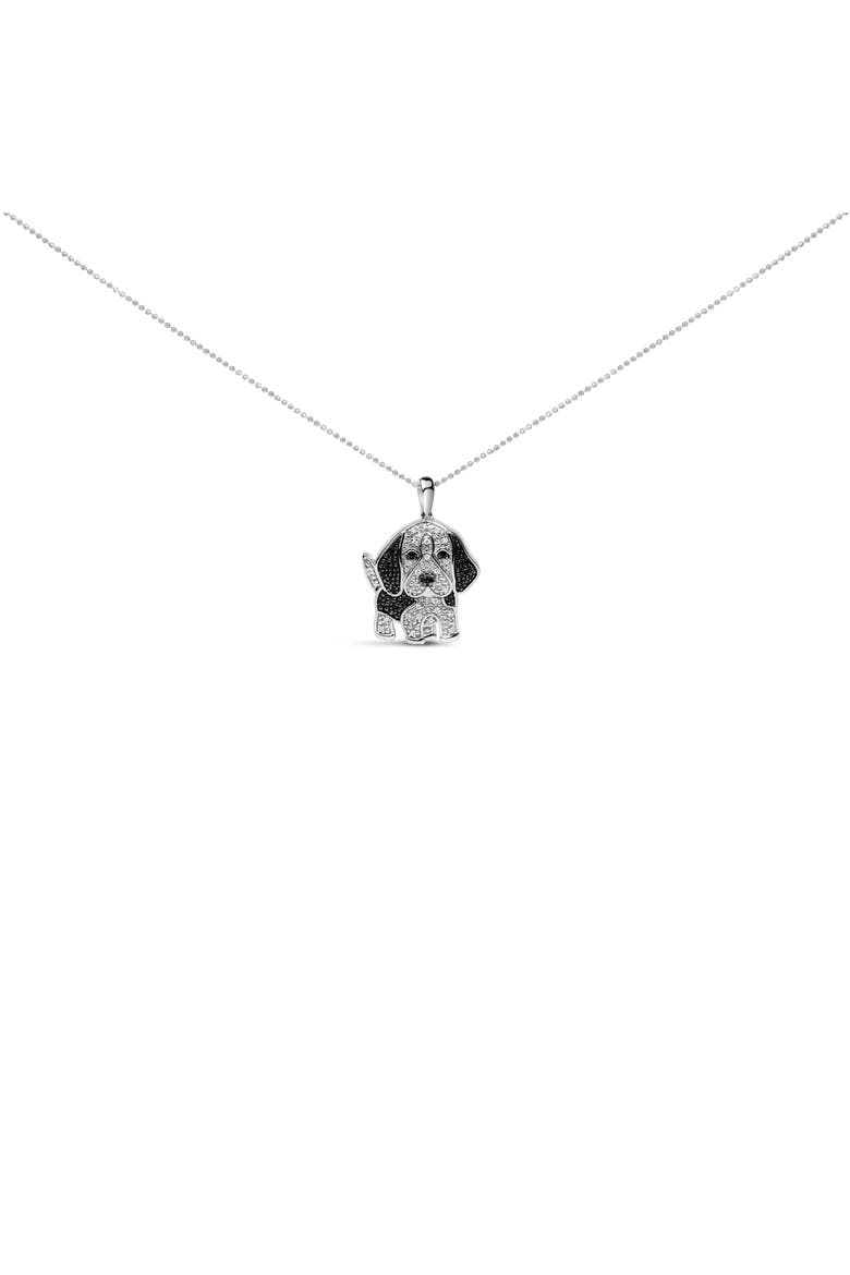 Silver 1/4 cttw White and Black Diamond Dog Pendant Necklace 18 inch, Alternate, color, White