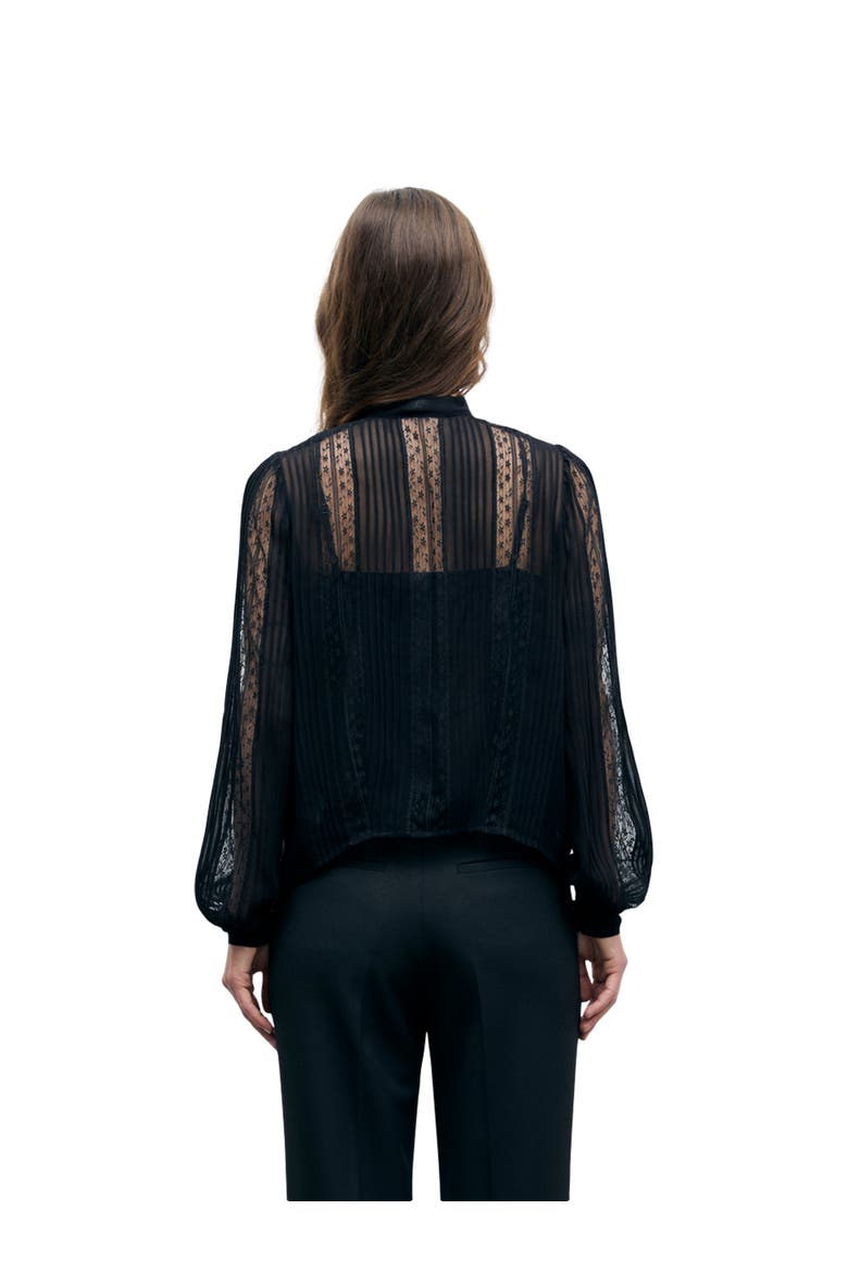 Lonnie Sheer Tie Neck Shirt, Alternate, color, Black