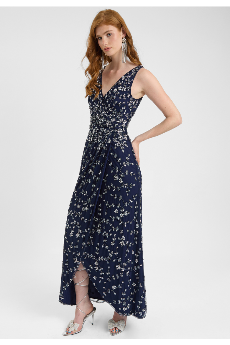 Embellished Sequin Beaded Maxi Dress With Wrap Bottom, Alternate, color, MID NIGHT BLUE