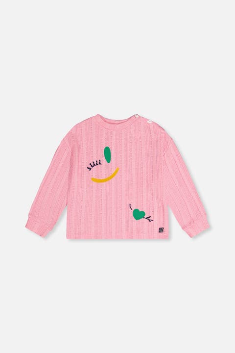 Sweet Embroidered Fruit Shoulder Button Knit Top