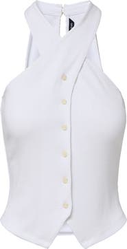 Veronica Beard Thea Rib Stretch Cotton Halter Top