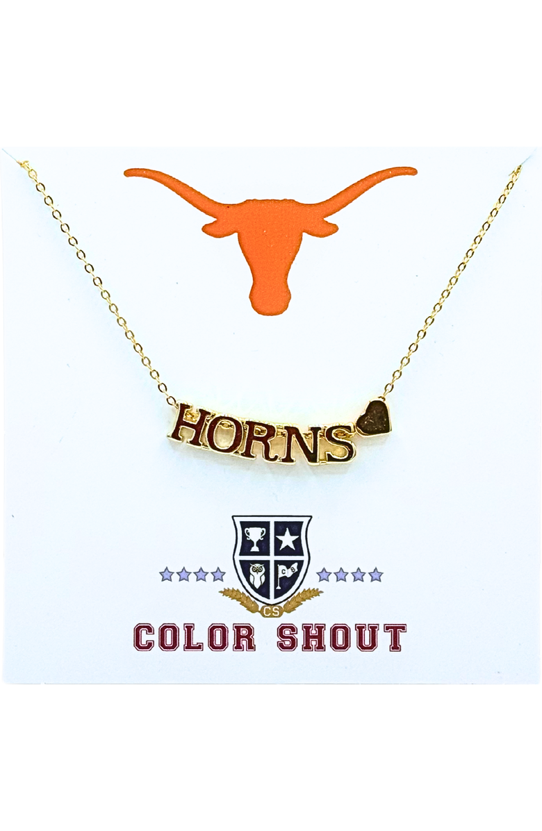 Color Shout University Of Texas Gold Heart Necklace, Main, color, Yellow Gold