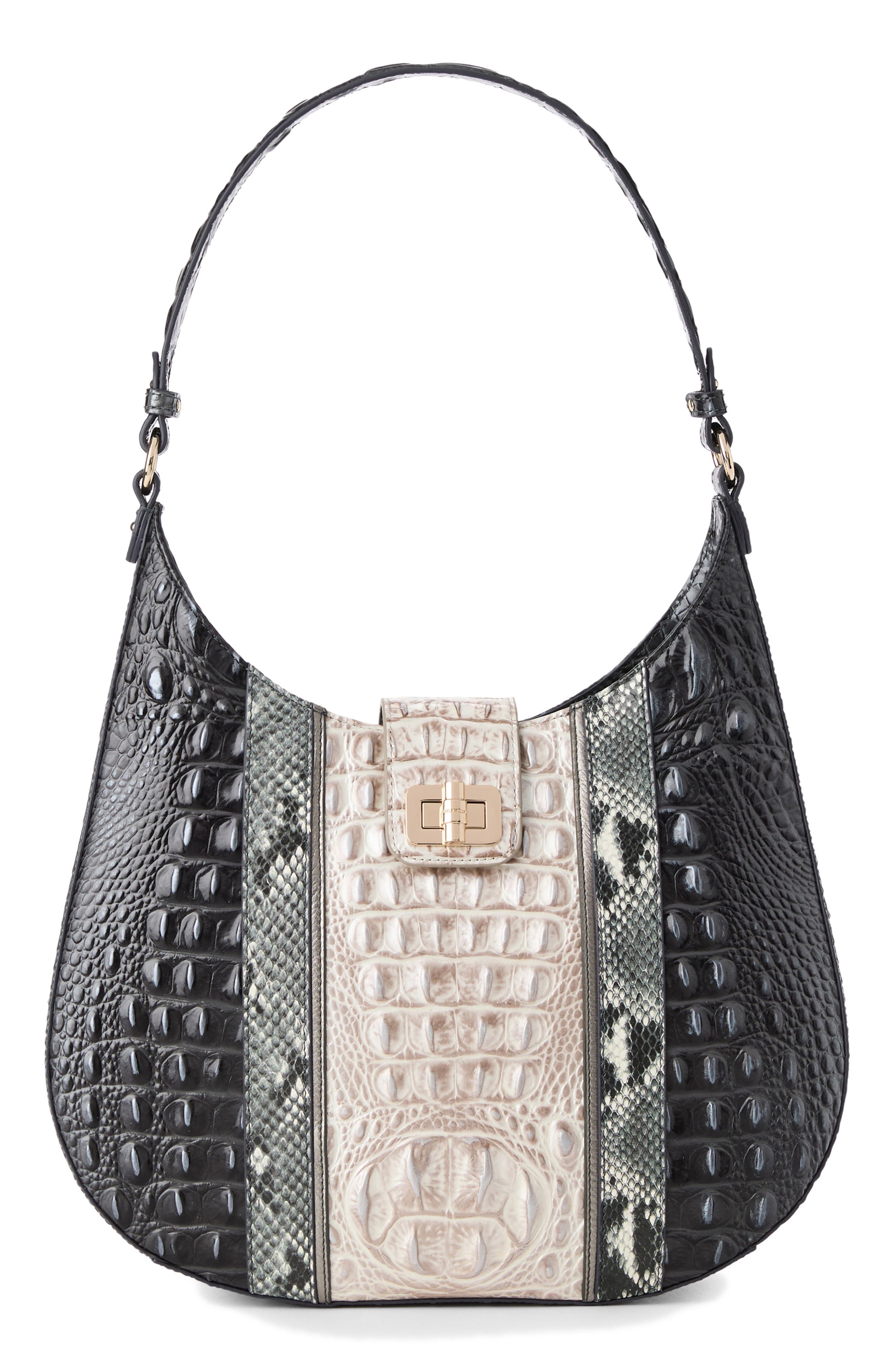 Brahmin Fallon Embossed Leather Shoulder Bag, Main, color, Charcoal Nottingham