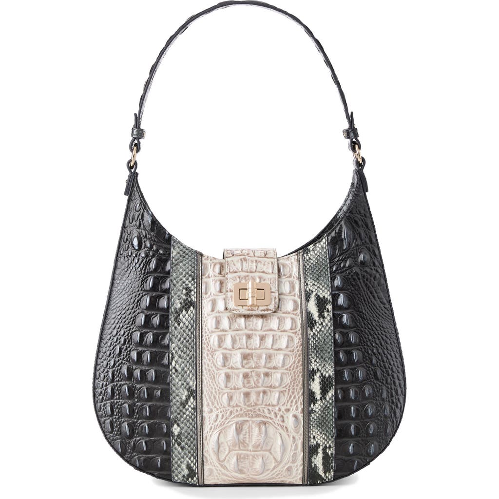 Brahmin Fallon Embossed Leather Shoulder Bag In Black