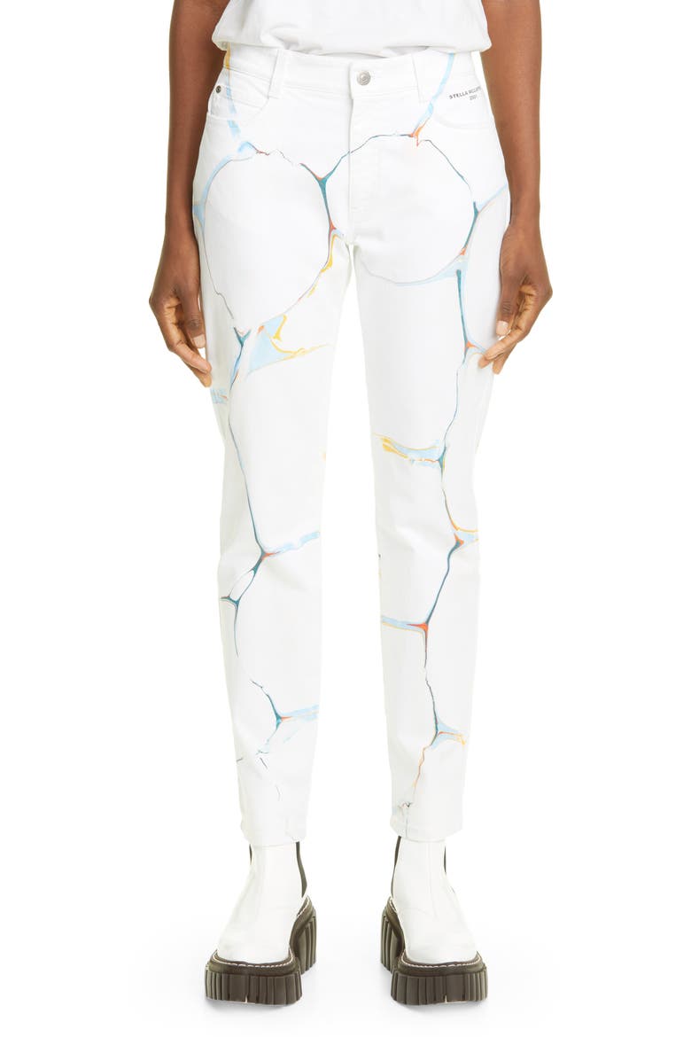 Stretch Organic Cotton Skinny Jeans, Main, color, WHITE MARBLE WASH