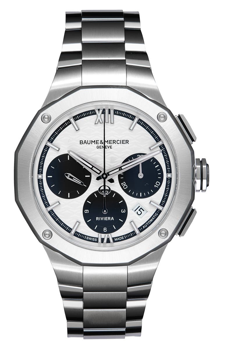 Baume & Mercier Riviera 10827 Automatic Chronograph Bracelet Watch, 41mm, Main, color, White
