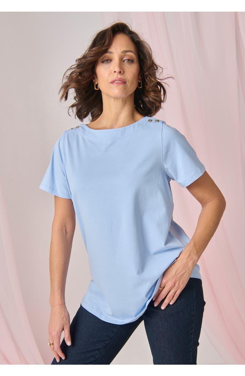 Jessica London Short Sleeve Boatneck Knit Tee, Alternate, color, Azure Mist