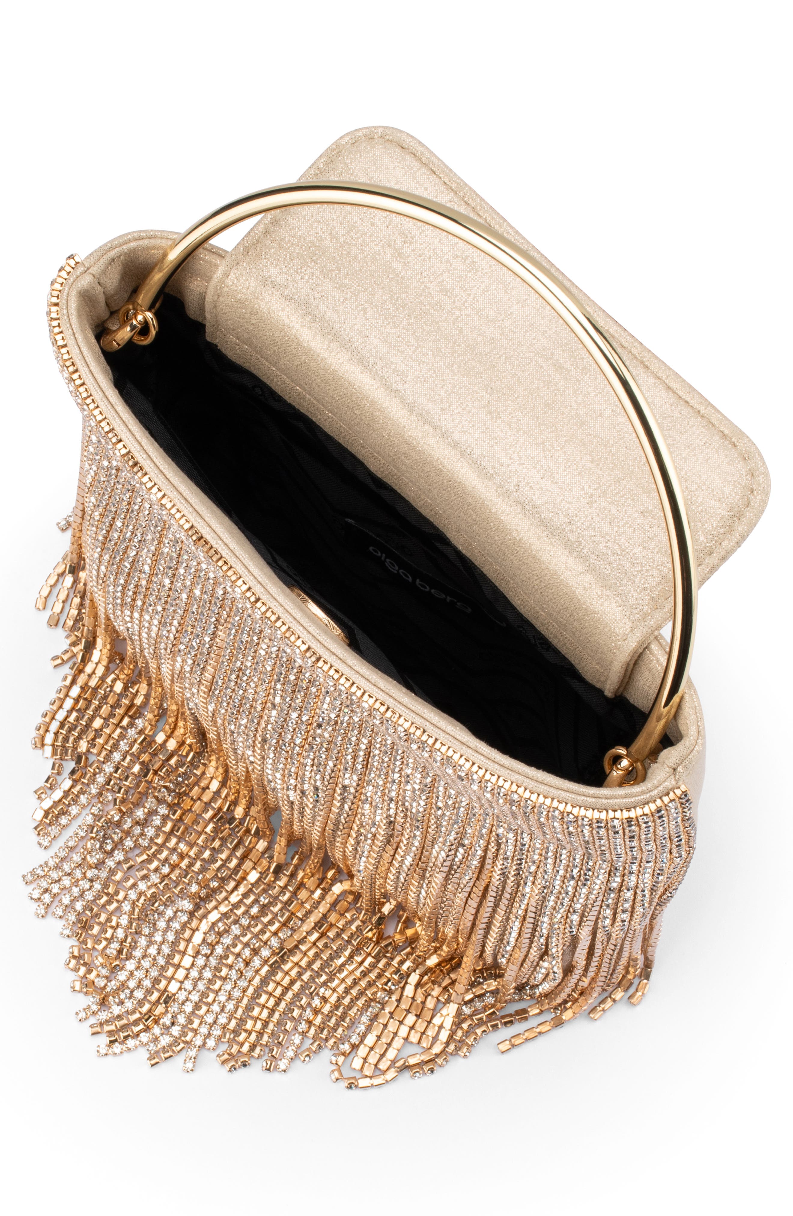 Olga Berg Adina Crystal Fringe Clutch, Alternate, color, Champagne