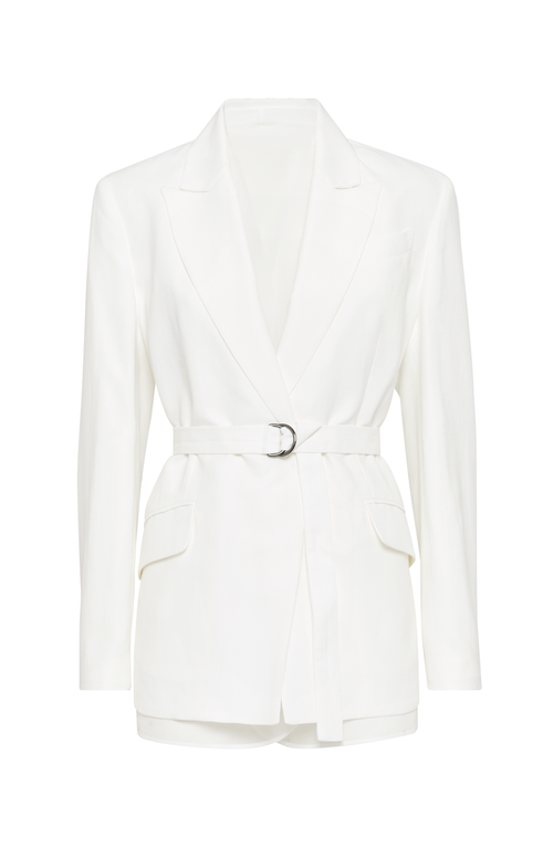 Brunello Cucinelli Twill Blazer With Monili In White