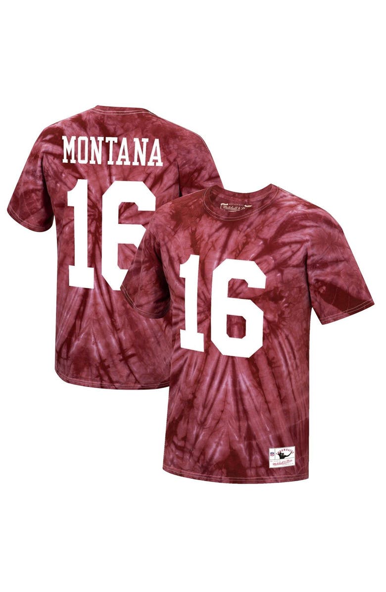 Mitchell & Ness Men's Mitchell & Ness Joe Montana Scarlet San Francisco 49ers Tie-Dye Retired Player Name & Number T-Shirt, Main, color, 