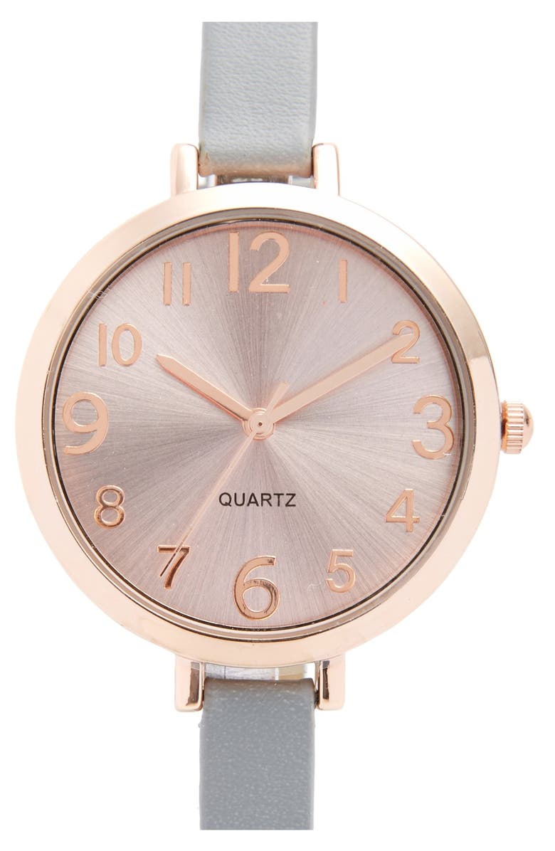 BP. Round Faux Leather Strap Watch, Main, color, 