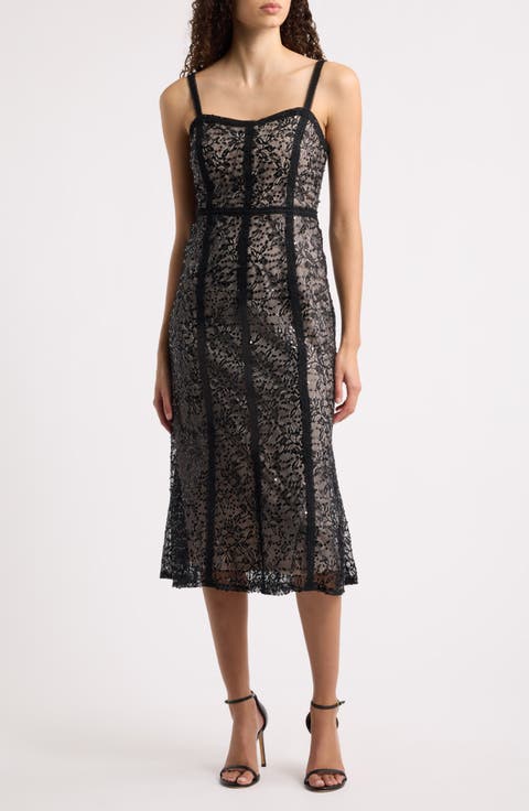 Sequin & Lace Seam Detail Midi Dress