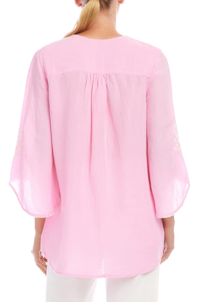 Embroidered Asymmetric Hem Linen Blend Top, Alternate, color, PINK