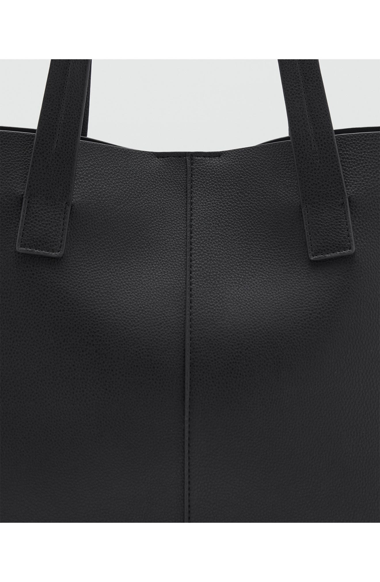 MANGO Pebbled Faux Leather Shopper Bag, Alternate, color, 