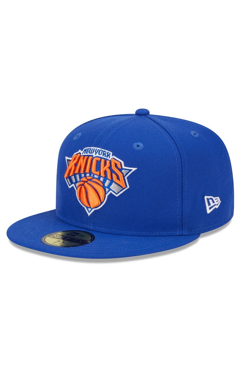 New Era Men's New Era Blue New York Knicks  Rally Drive Side Patch 59FIFTY Fitted Hat, Alternate, color, 