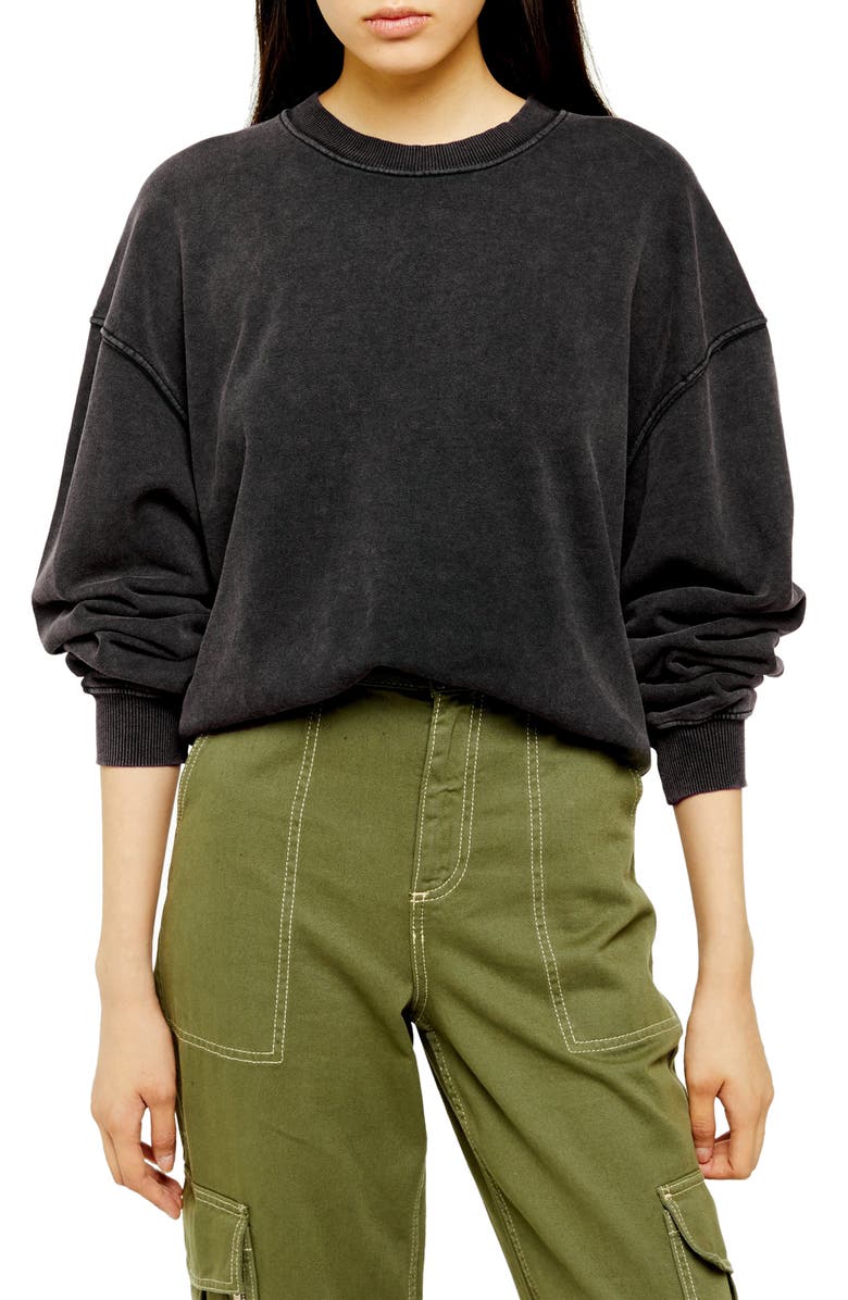 Topshop Stonewash Crew Sweatshirt, Main, color,