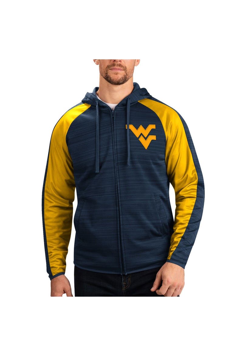 Men's G-III Sports by Carl Banks Navy West Virginia Mountaineers Neutral Zone Raglan Full-Zip Track Jacket Hoodie, Main, color, Navy