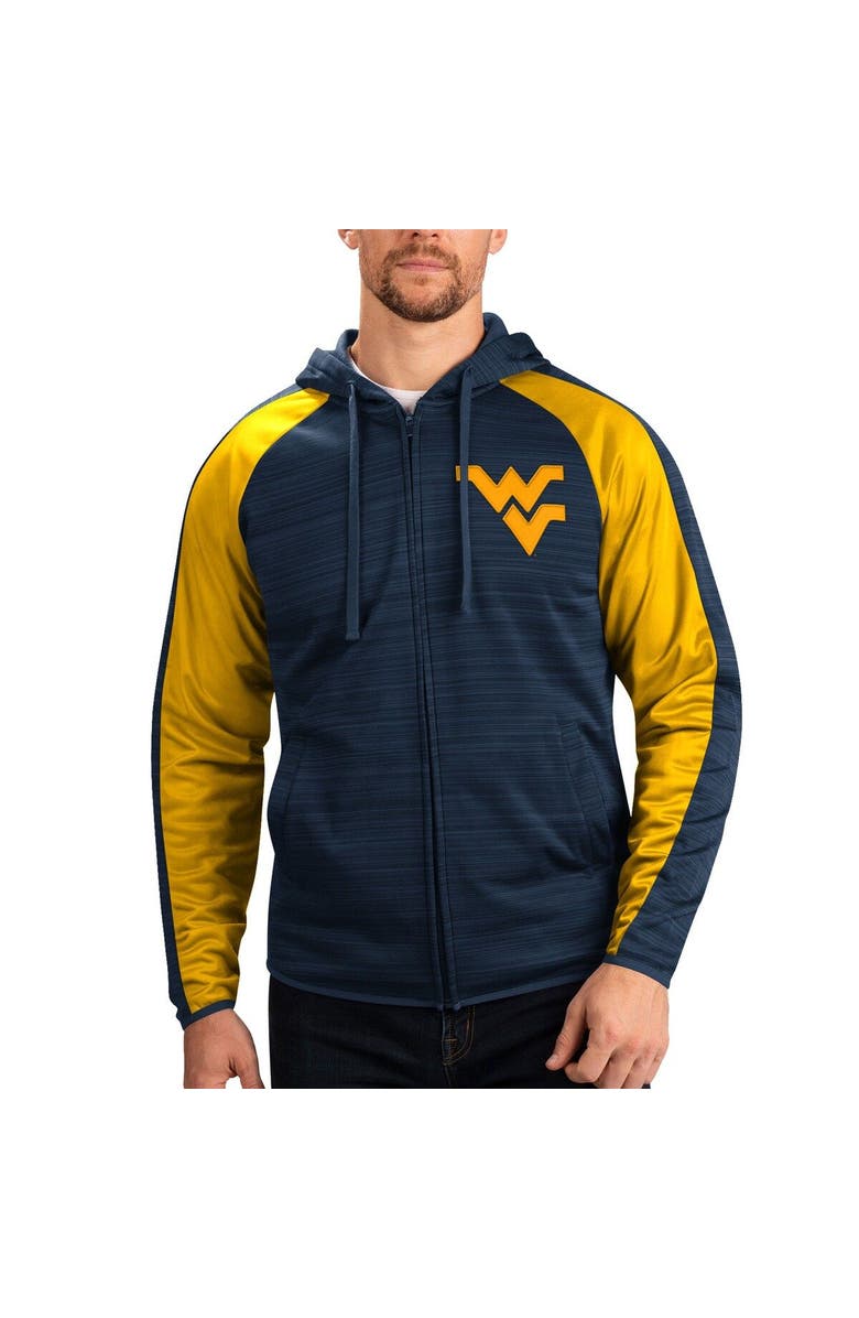 G-III SPORTS BY CARL BANKS Men's G-III Sports by Carl Banks Navy West Virginia Mountaineers Neutral Zone Raglan Full-Zip Track Jacket Hoodie, Main, color, Navy