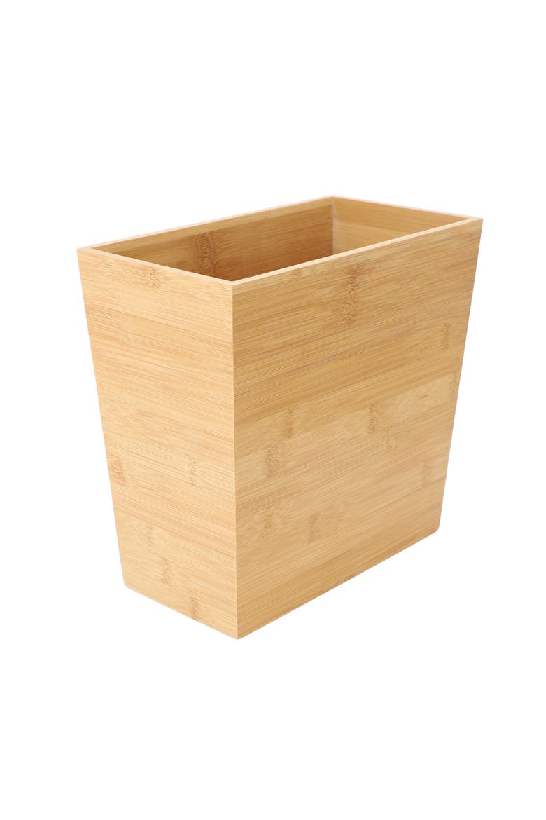 10.5 x 5.75 Inch Rectangle Wood Waste Basket, Main, color, Bamboo